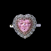 S925 Sterling Silver Pink Heart-shaped Rhinestone Ring - Sterling Hearts