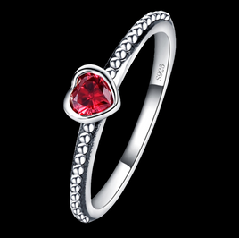 Red ruby Heart-shaped ring copper plated with silver - Sterling Hearts