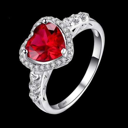 Love Ring in Red Ruby or Green Emerald - Sterling Hearts