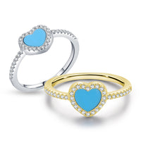 Fashion Simple Silver Heart-shaped Turquoise Ring - Sterling Hearts