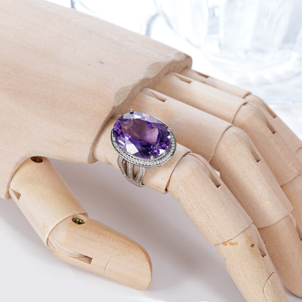 Natural Purple Amethyst Luxury Temperament S925 Sterling Silver Ring - Sterling Hearts