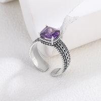 S925 Sterling Silver Square Crystal Purple vintage Ring - Sterling Hearts