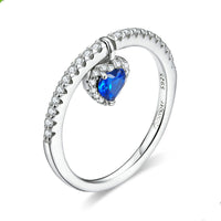 Platinum Blue Love Heart Ring S925 Sterling Silver Mysterious Retro Heart Shape - Sterling Hearts