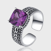 S925 Sterling Silver Square Crystal Purple vintage Ring - Sterling Hearts