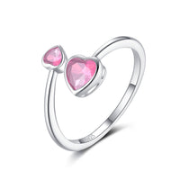 S925 Sterling Silver Ring Double-headed Cute Loving Heart Zircon Twelve-color Adjustable