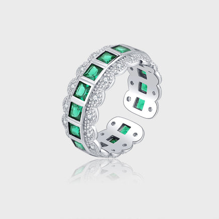 925 Sterling Silver Lace Edge Green Emerald Zirconium Ring - Sterling Hearts