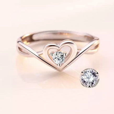 Pure Silver 990 Love Zircon Ring Fashion - Sterling Hearts