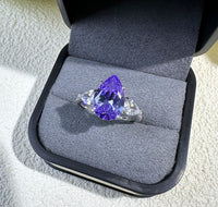 Drop-shaped Yellow Purple Diamond Sterling Silver Ledean Cutting High Carbon Diamond Ring - Sterling Hearts