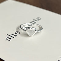 S925 Silver Minimalist Natural Crystal Ore Mini Heart Ring - Sterling Hearts