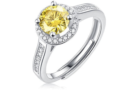 Silver S925 Yellow For Women Moissanite Ring Adjustable Mouth - Sterling Hearts