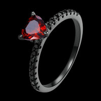 dark sterling silver metal garnet heart stone ring