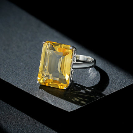 Natural Yellow Topaz Ring S925 Sterling Silver Gemstone Inlaid With High-grade Light Luxury - Sterling Hearts