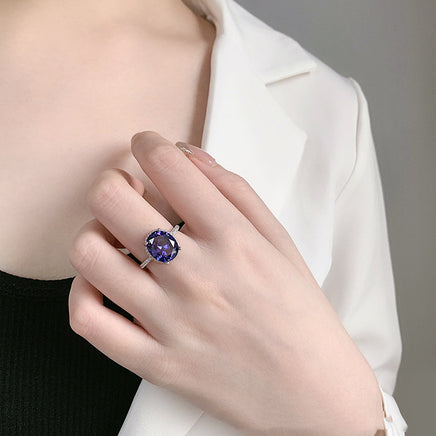 S925 Sterling Silver Pigeon Egg Sapphire Diamond Ring - Sterling Hearts