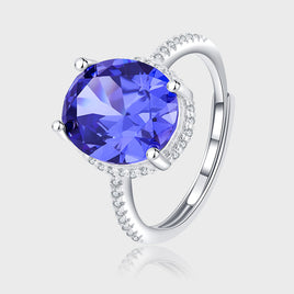 S925 Sterling Silver Pigeon Egg Sapphire Diamond Ring - Sterling Hearts