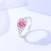 Round 2 Karat Moissanite Ring Forefinger Ring 925 Sterling Silver Interwoven Lines - Sterling Hearts