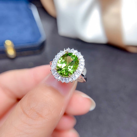 Natural Peridot Ring - Sterling Hearts