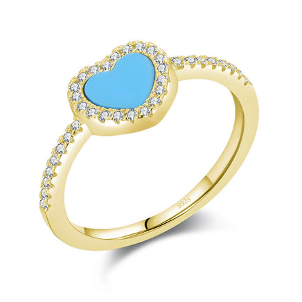 Fashion Simple Silver Heart-shaped Turquoise Ring - Sterling Hearts