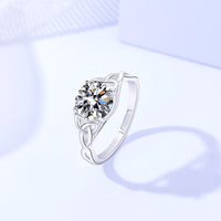 Round 2 Karat Moissanite Ring Forefinger Ring 925 Sterling Silver Interwoven Lines - Sterling Hearts