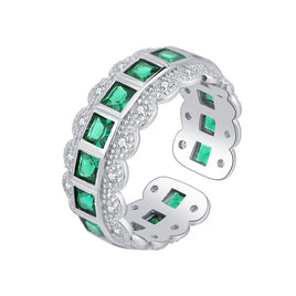 925 Sterling Silver Lace Edge Green Emerald Zirconium Ring - Sterling Hearts