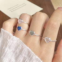 S925 Silver Minimalist Natural Crystal Ore Mini Heart Ring - Sterling Hearts