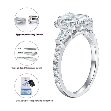 925 Sterling Silver D-color Emerald Cut Moissanite Ring - Sterling Hearts