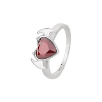 Heart-shaped Bat-shaped Sterling Silver Deep Blood Red Garnet Ring - Sterling Hearts