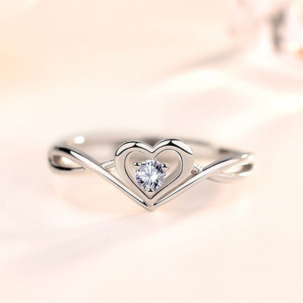 Pure Silver 990 Love Zircon Ring Fashion - Sterling Hearts