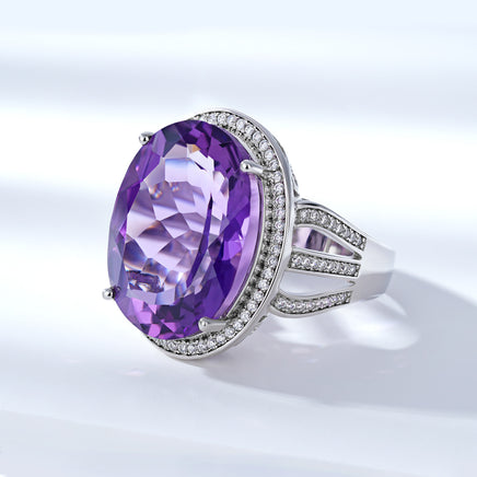 Natural Purple Amethyst Luxury Temperament S925 Sterling Silver Ring - Sterling Hearts