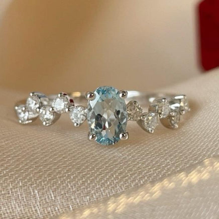 Women's Fashion Aquamarine Diamond Ring - Sterling Hearts