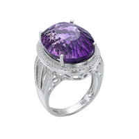 Large Denier Shaped Natural Purple Amethyst Ring S925 Sterling Silver - Sterling Hearts