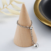 Sterling Silver Round Bead Stitching Love Tassel Heart Ring