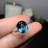 London Blue Topaz Ring Dark Blue Noble 925 Silver Inlaid - Sterling Hearts