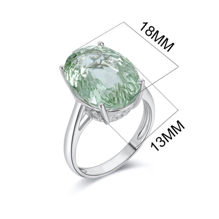 Luxury Retro 925 Sterling Silver Ring Large Grain Natural Green Amethyst Gemstone Ring - Sterling Hearts